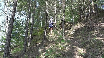 Under A Skirt Without Panties Hairy Pussy And Big Ass In A Short Dress Climbs Mountains In Nature