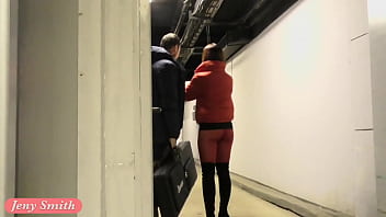 Red Tights Jeny Smith Public Walking In Tight Seamless Red Pantyhose No Panties